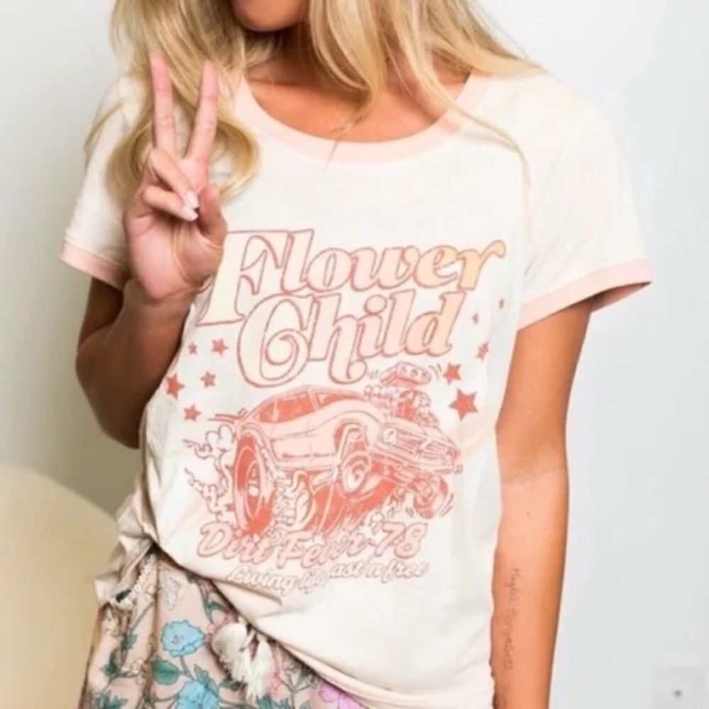 Vintage Spell Pink Flower Child Tee size S